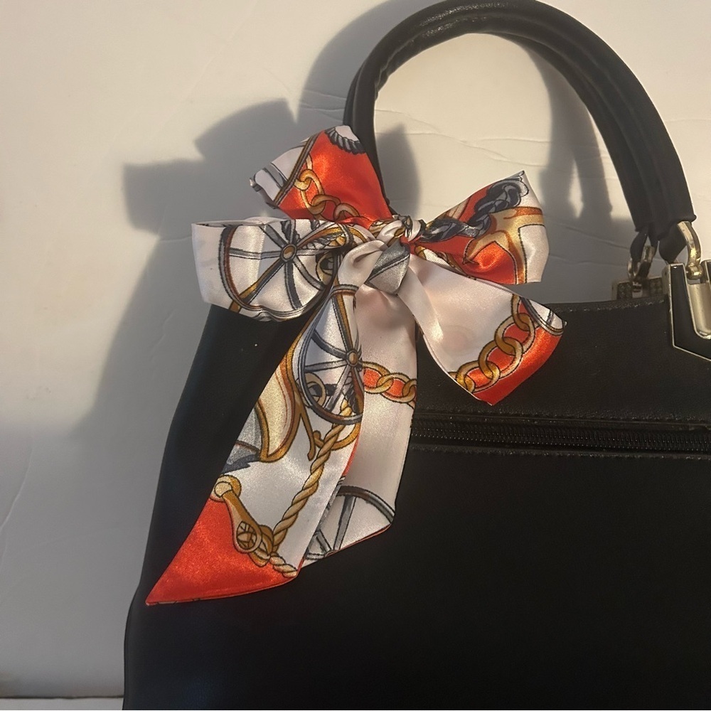 Twilly Women Handbag Purse Neck Tie Headband Bag Scarf 1 Tomato Red Gray… - Picture 11 of 14